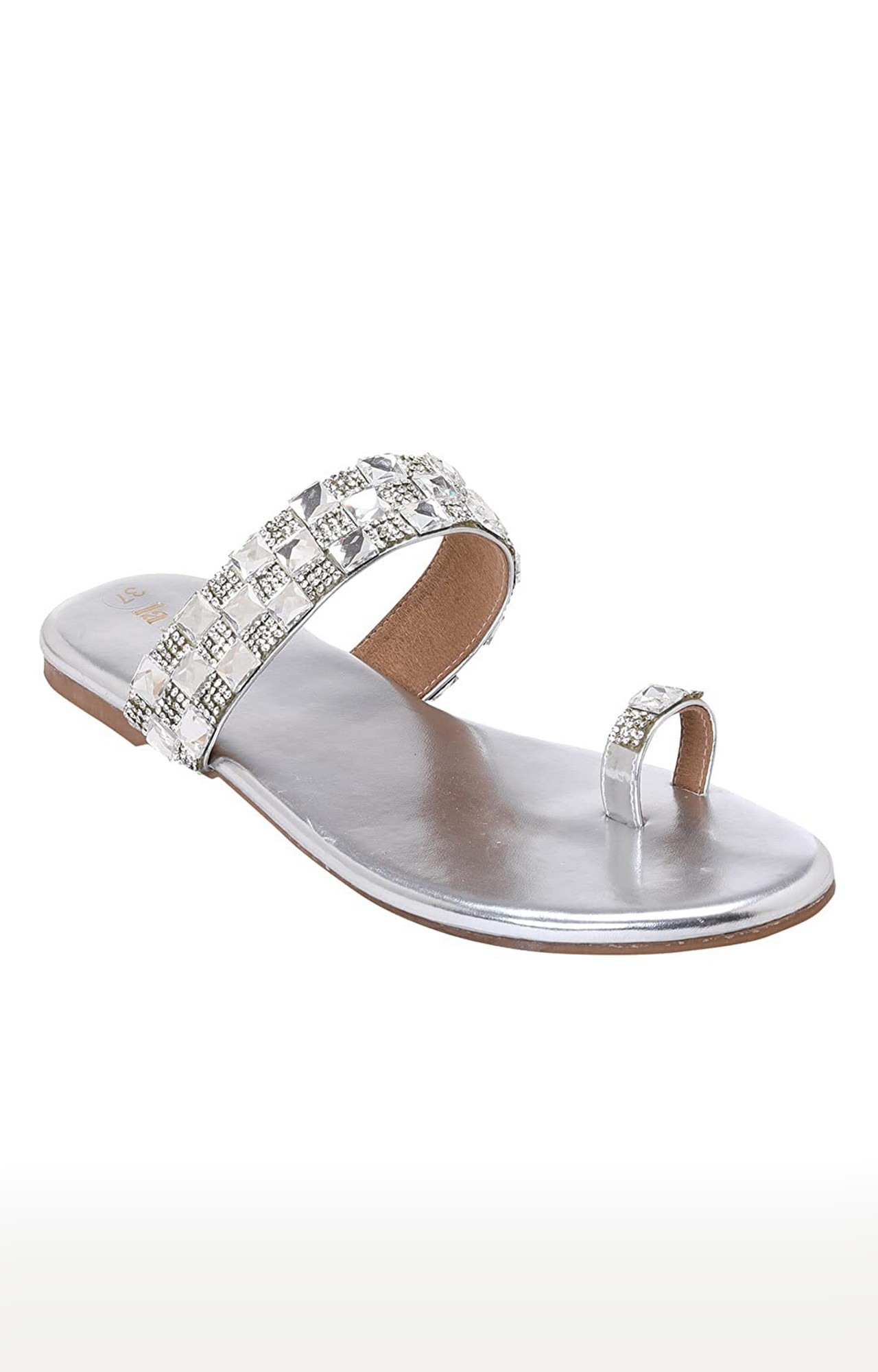 La Savie Women Embellished Silver Flats 