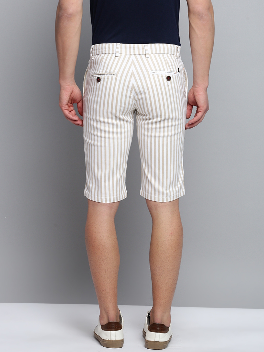 Showoff | SHOWOFF Men's Knee Length Striped Beige Mid-Rise Regular Shorts 2