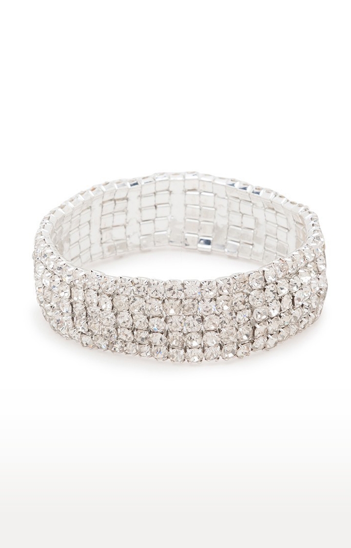 Lilly & sparkle | Lilly & Sparkle Alloy Silver Plated Stone Studded Elasticated Bracelet for Women 1