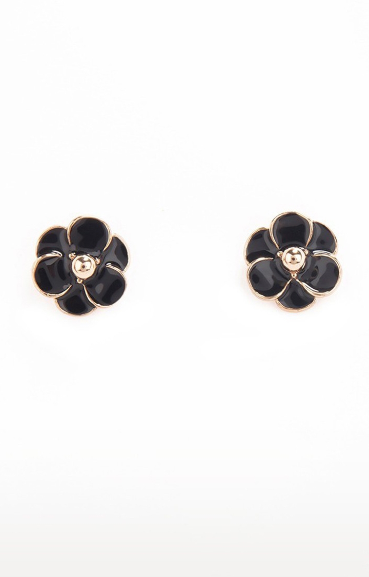 Lilly & Sparkle Alloy Gold Toned Flower Dangle Black Drop Earring for Women