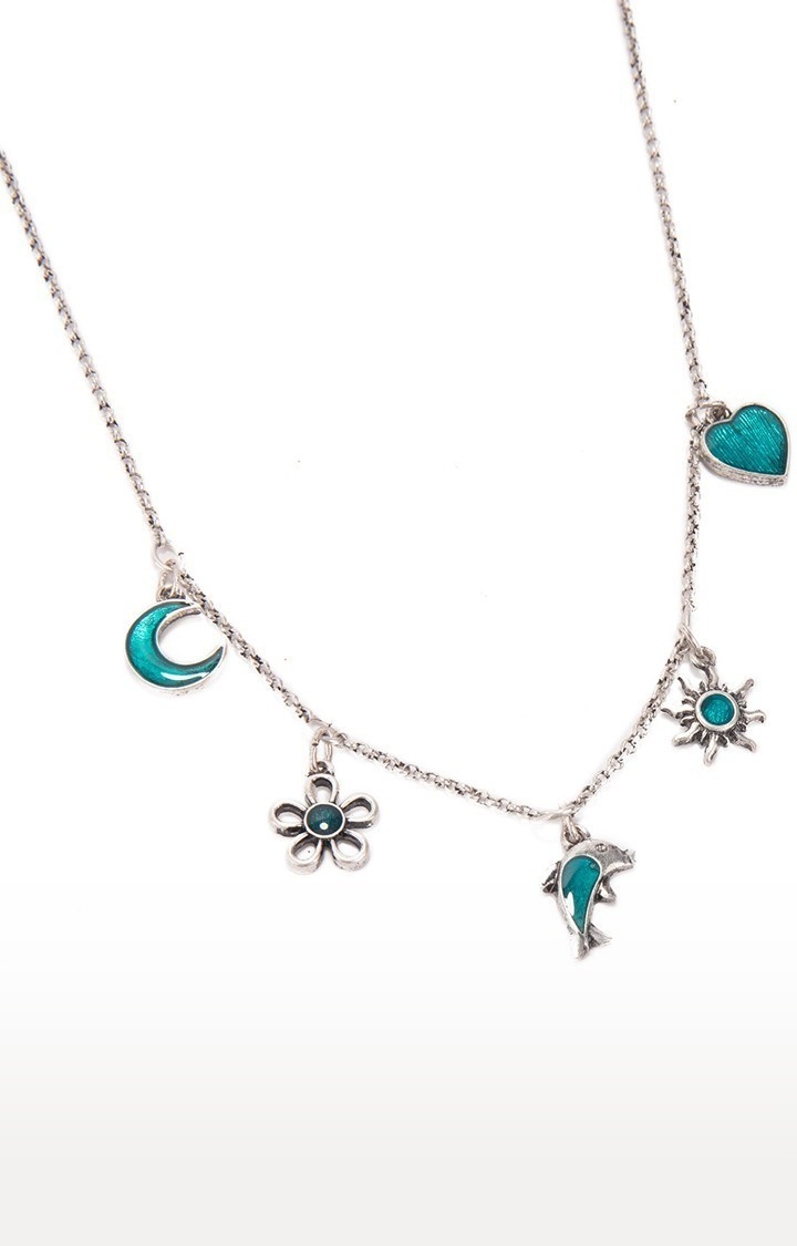 Lilly & sparkle | Lilly & Sparkle Alloy Silver Toned Delicate Dreamy Blue Enamelled Pendant Necklace for Women 2