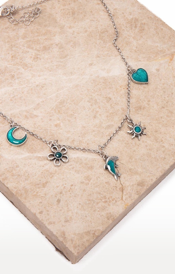Lilly & sparkle | Lilly & Sparkle Alloy Silver Toned Delicate Dreamy Blue Enamelled Pendant Necklace for Women 0