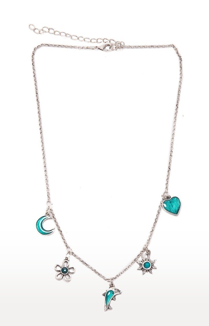 Lilly & sparkle | Lilly & Sparkle Alloy Silver Toned Delicate Dreamy Blue Enamelled Pendant Necklace for Women 1