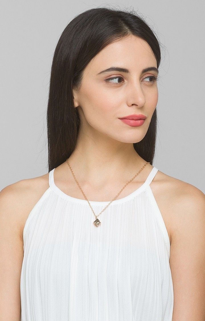 Lilly & sparkle | Lilly & Sparkle Alloy Gold Toned Cable Chain with Charming Cube Pendant Necklace for Women 0