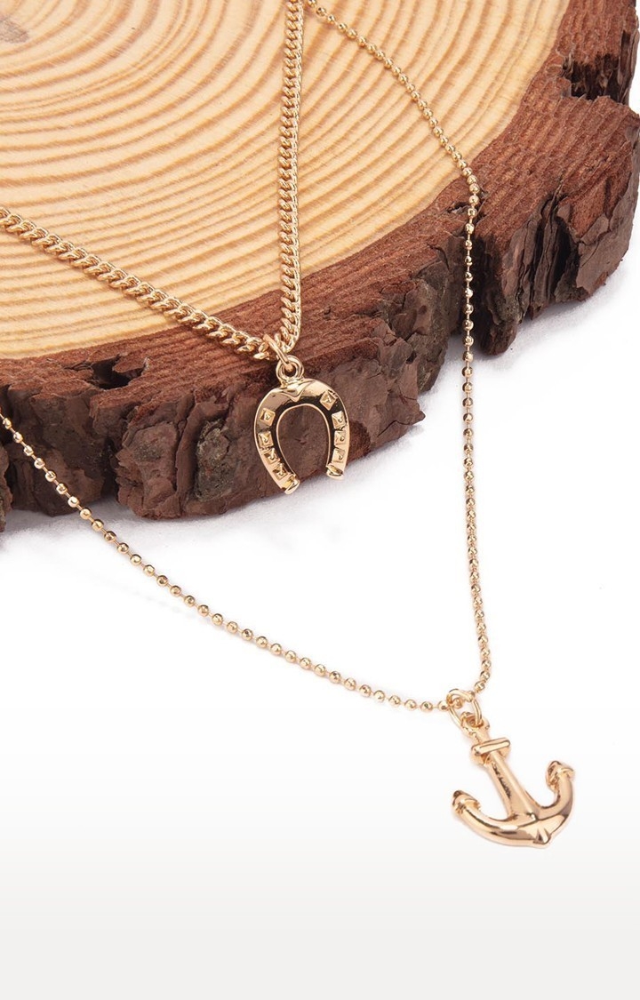 Lilly & sparkle | Lilly & Sparkle Alloy Gold Toned 2 Layered Anchor Necklace and Horse Shoe Shaped Pendant for Women 0