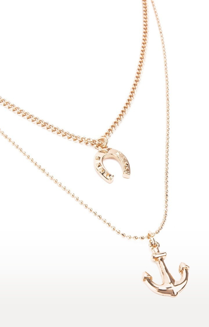 Lilly & sparkle | Lilly & Sparkle Alloy Gold Toned 2 Layered Anchor Necklace and Horse Shoe Shaped Pendant for Women 2