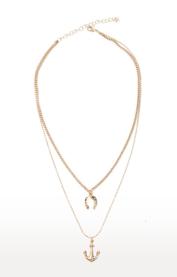 Lilly & sparkle | Lilly & Sparkle Alloy Gold Toned 2 Layered Anchor Necklace and Horse Shoe Shaped Pendant for Women 1