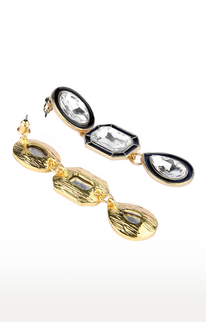 Lilly & sparkle | Lilly & Sparkle Gold Toned White Stone Studded Statement Dangler Earrings 3