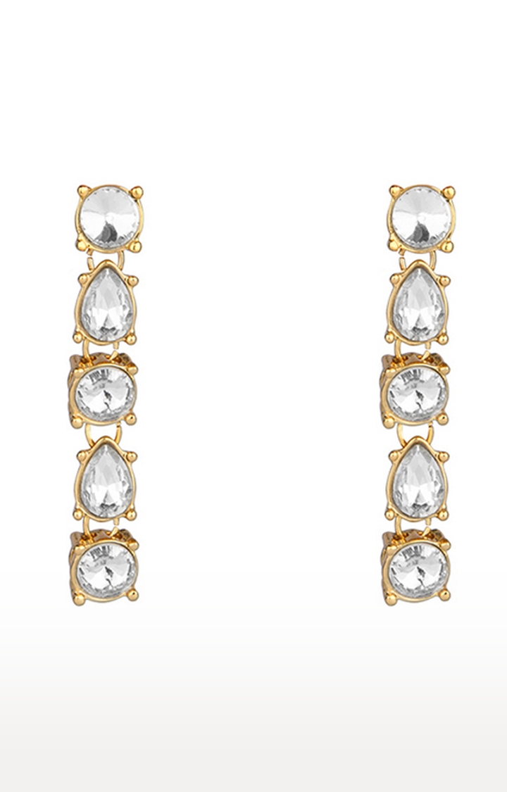 Lilly & sparkle | Lilly & Sparkle Gold Toned White Stone Studded Statement Dangler Earrings 1