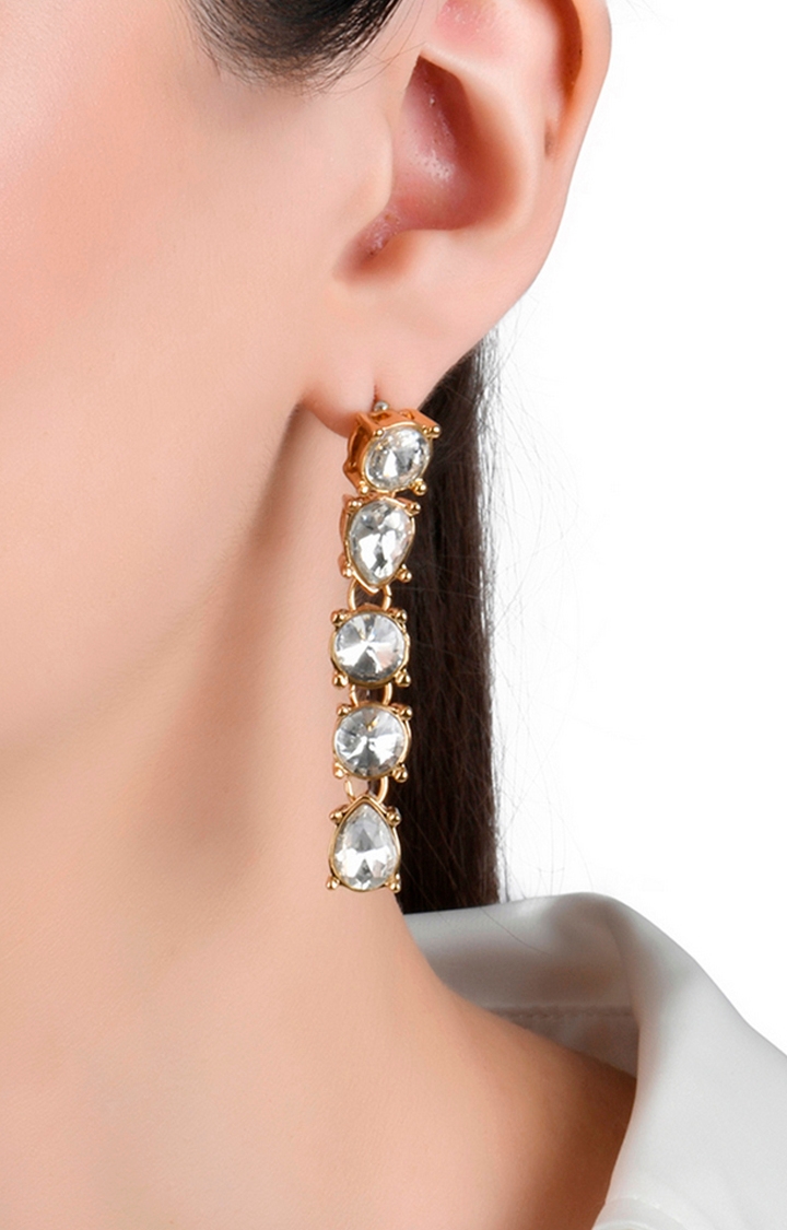 Lilly & sparkle | Lilly & Sparkle Gold Toned White Stone Studded Statement Dangler Earrings 4