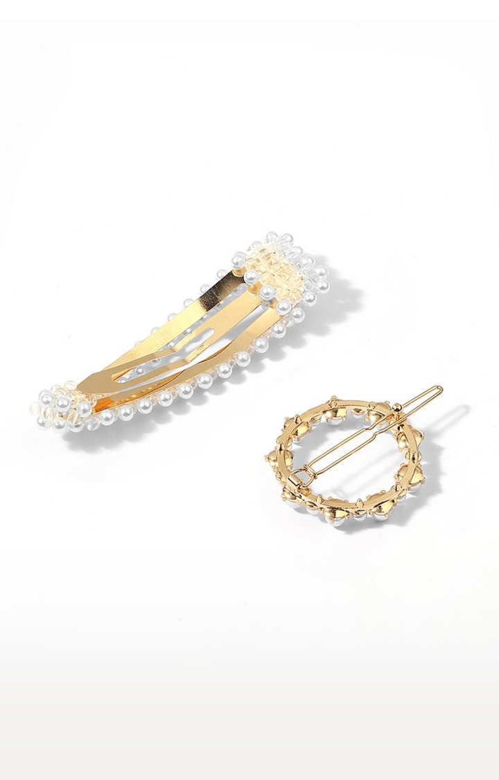 Lilly & sparkle | Lilly & Sparkle Pearl Studded Stylish Metal Tictac Hair Clips || Hair Pins || Hair Clips For Women And Girls- Set Of 2 2