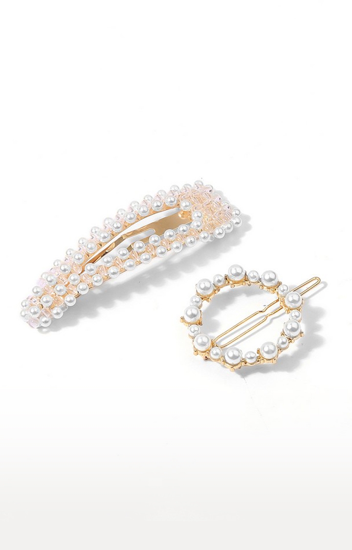 Lilly & sparkle | Lilly & Sparkle Pearl Studded Stylish Metal Tictac Hair Clips || Hair Pins || Hair Clips For Women And Girls- Set Of 2 1