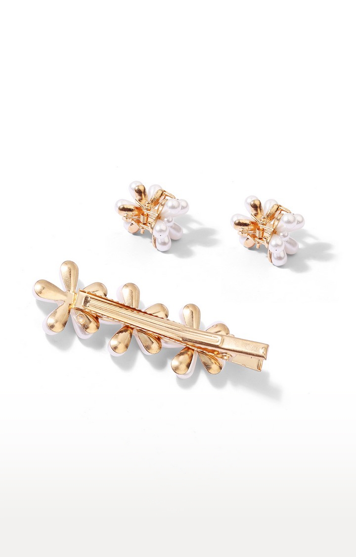 Lilly & sparkle | Lilly & Sparkle Pearl Studed Stylish Set Of Metal Hair Clip And Stud Earrings For Women And Girls 1