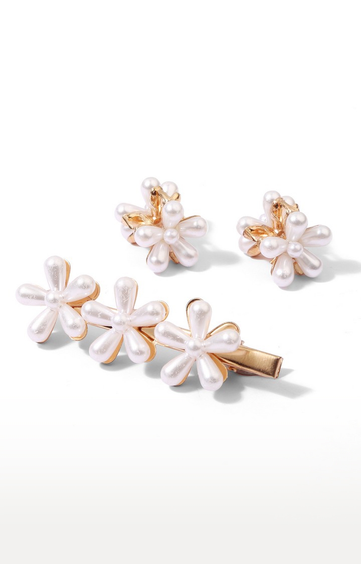 Lilly & sparkle | Lilly & Sparkle Pearl Studed Stylish Set Of Metal Hair Clip And Stud Earrings For Women And Girls 0