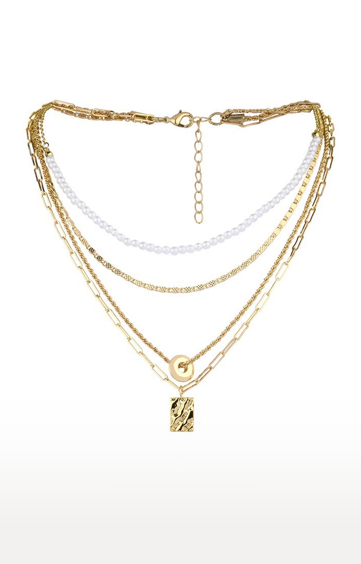 Lilly & sparkle | Lilly & Sparkle Gold Toned Four Layered Pearl Neckalce With Hammered Geometric Charm 1