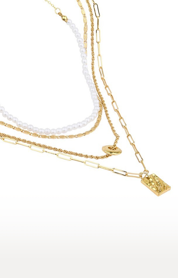 Lilly & sparkle | Lilly & Sparkle Gold Toned Four Layered Pearl Neckalce With Hammered Geometric Charm 2