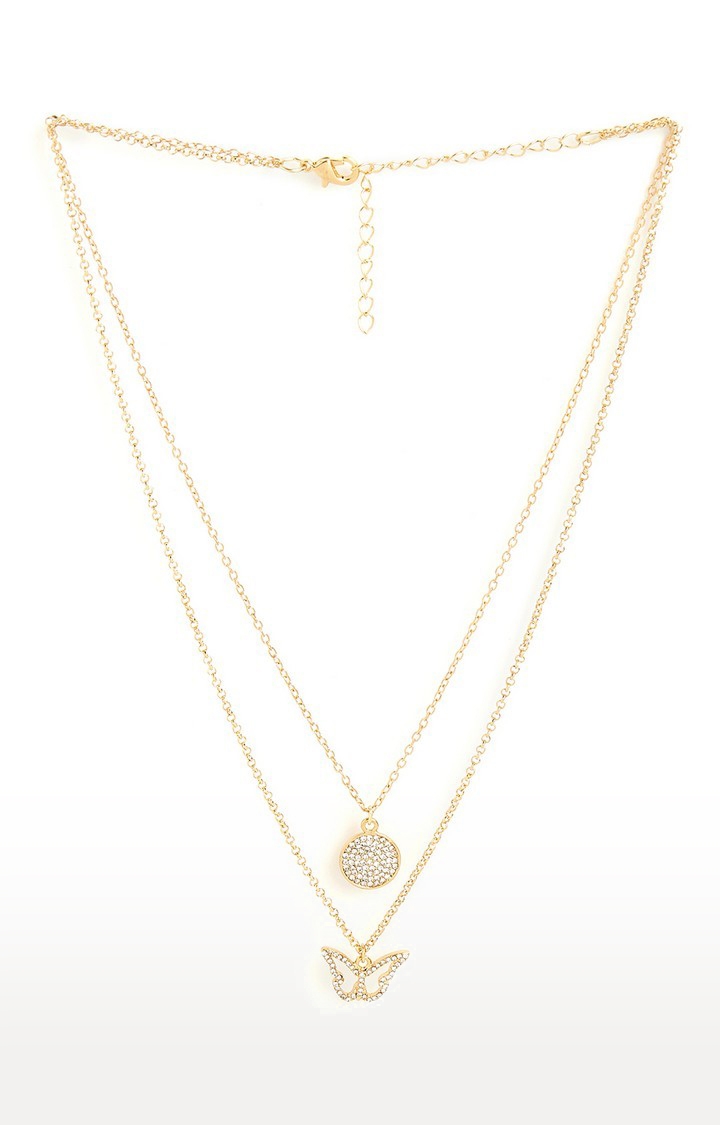 Lilly & sparkle | Lilly & Sparkle Gold Toned Two Layered Necklace With Crystal Studded Coin And Butterfly 0