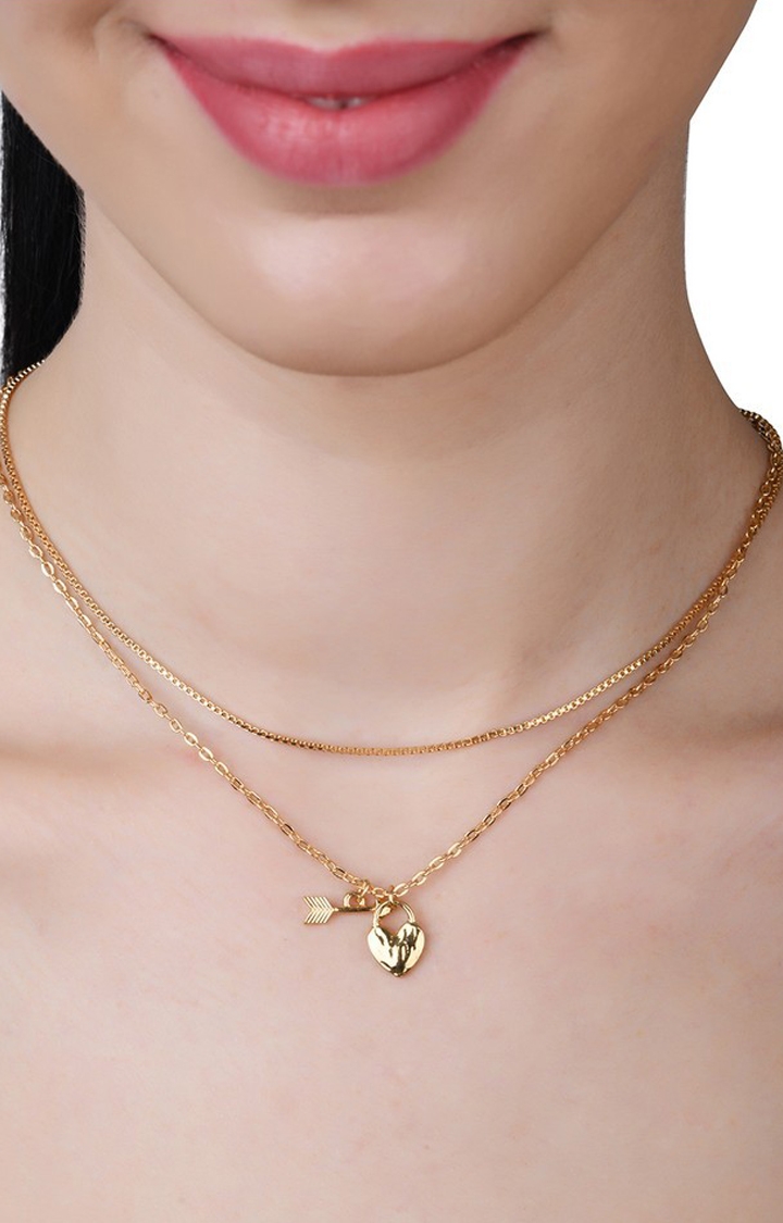 Lilly & sparkle | Lilly & Sparkle Gold Toned Two Layered Necklace With Heart And Arrow Charm 0