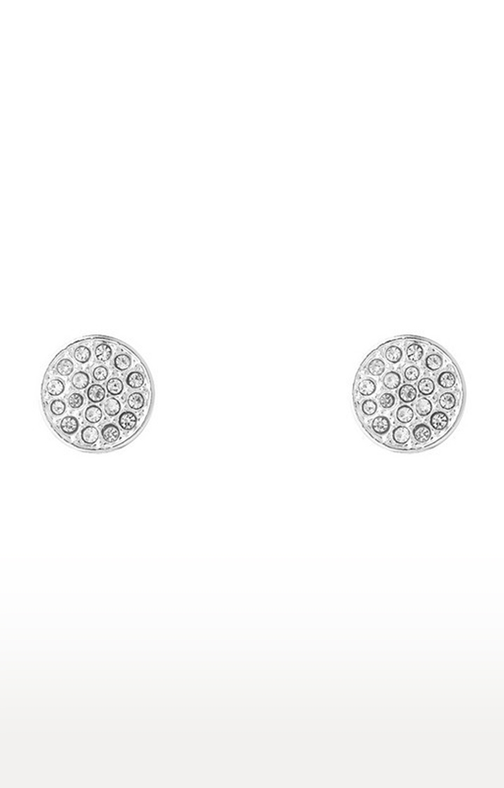 Lilly & sparkle | Lilly & Sparkle Silver Toned Neckalce With Crystal Studed Circular Pendant & Crystal Stud Earrings 4