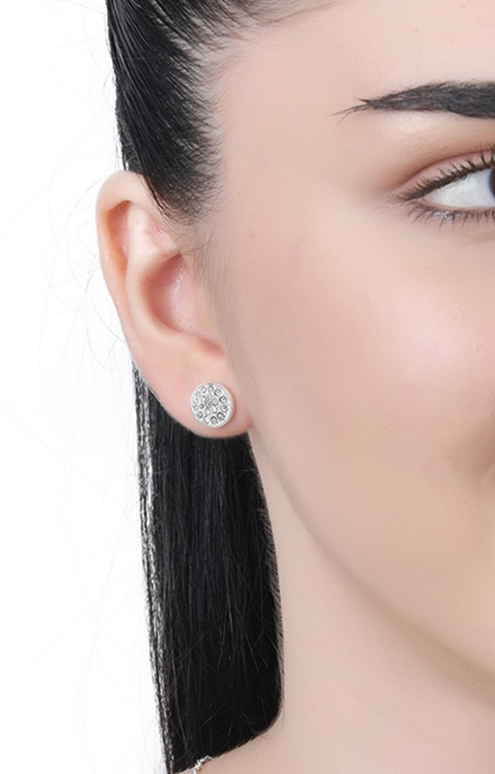 Lilly & sparkle | Lilly & Sparkle Silver Toned Neckalce With Crystal Studed Circular Pendant & Crystal Stud Earrings 1