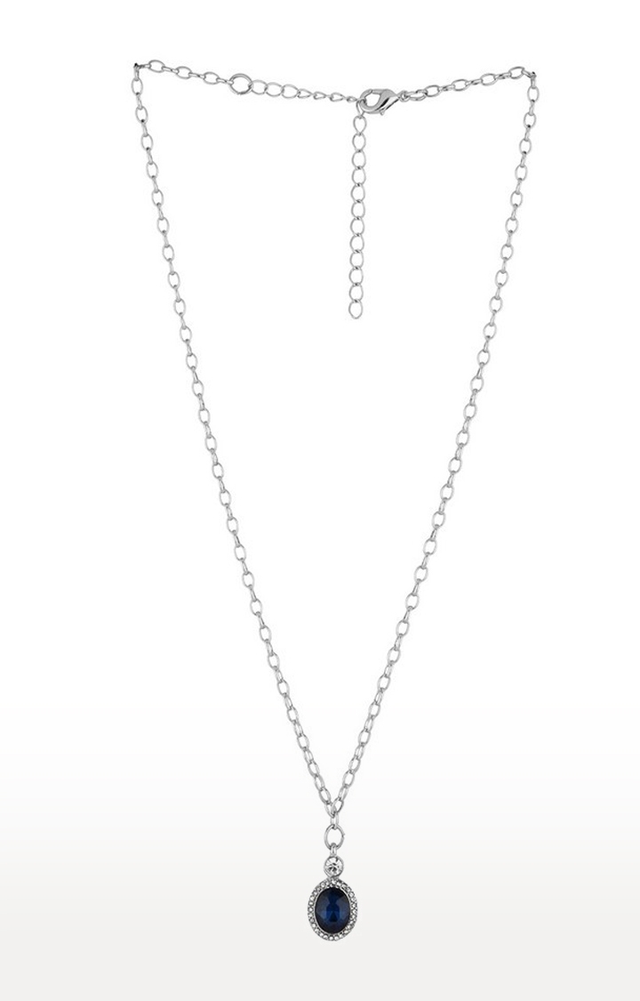 Lilly & sparkle | Lilly & Sparkle Silver Toned Chain With Oval Blue Stone Pendant And Stud Earrings 2