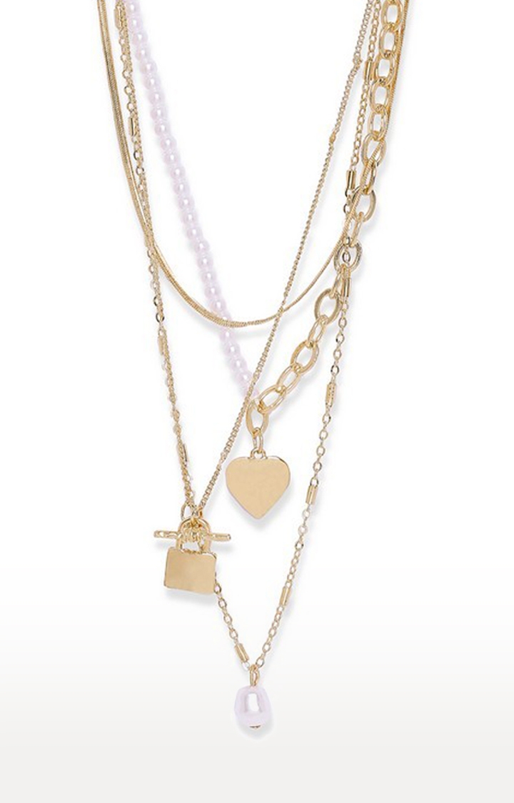 Heart Lock Half Gold and Half Pearl Necklace