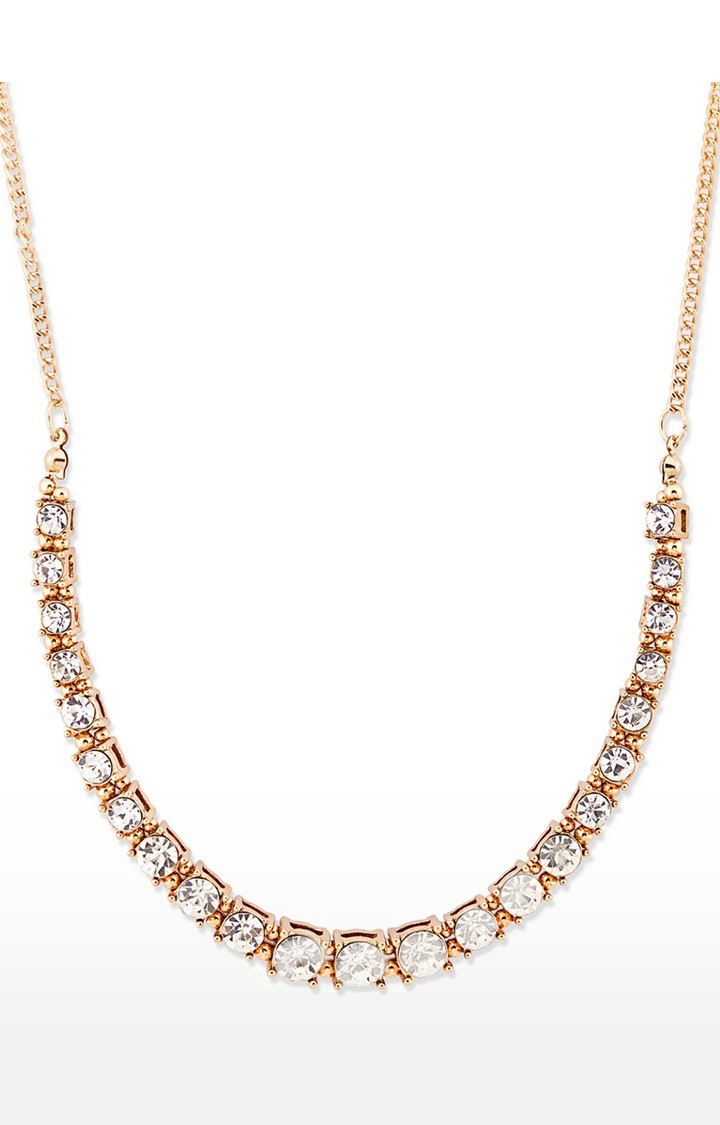 Lilly & sparkle | Lilly & Sparkle Gold Toned Stone Studded Necklace With Stud Earrings  4