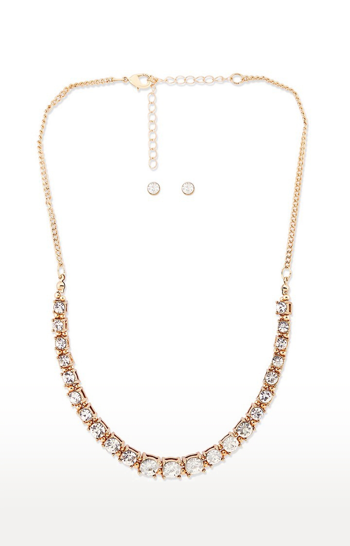 Lilly & sparkle | Lilly & Sparkle Gold Toned Stone Studded Necklace With Stud Earrings  1