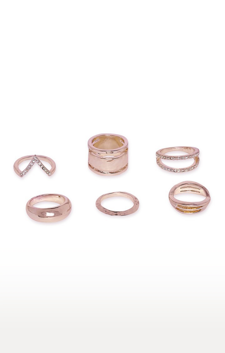 Lilly & sparkle | Lilly & Sparkle Rose Gold Rings With Stones Set Of 6 0