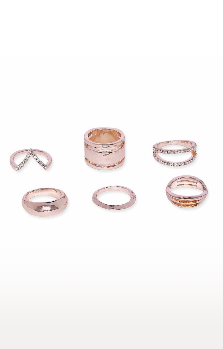 Lilly & sparkle | Lilly & Sparkle Rose Gold Rings With Stones Set Of 6 2