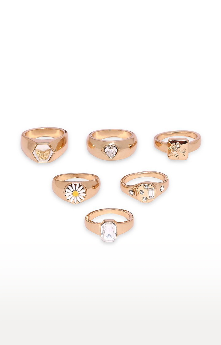 Lilly & sparkle | Lilly & Sparkle Gold Toned Statement Happy Summer Rings Pack Set Of 6 1