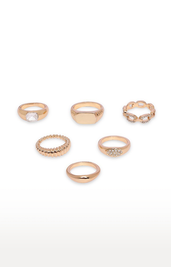 Lilly & sparkle | Lilly & Sparkle Gold Toned Crystal Embellished Contemporary Rings Set Of 6 1