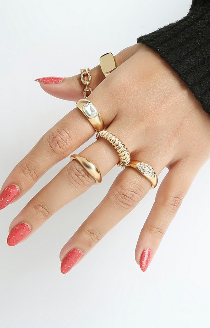 Lilly & sparkle | Lilly & Sparkle Gold Toned Crystal Embellished Contemporary Rings Set Of 6 0