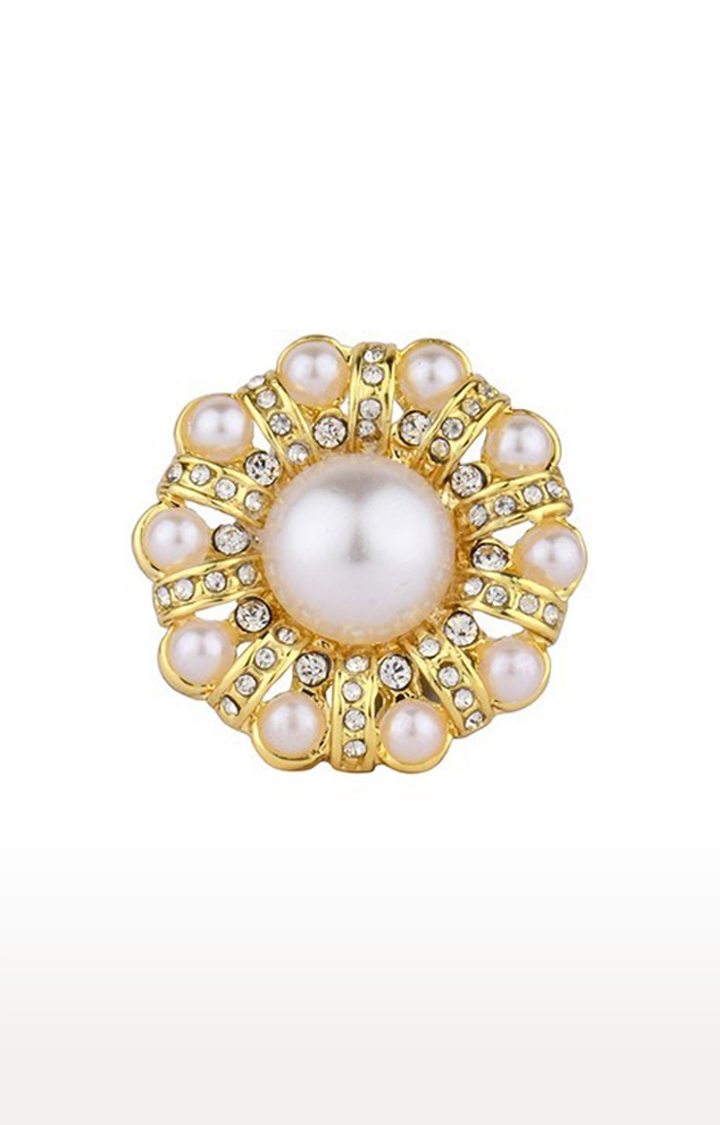 Lilly & sparkle | Lilly & Sparkle Gold toned crystal and pearl studded adjustable cocktail ring 1