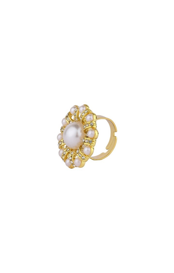 Lilly & sparkle | Lilly & Sparkle Gold toned crystal and pearl studded adjustable cocktail ring 2