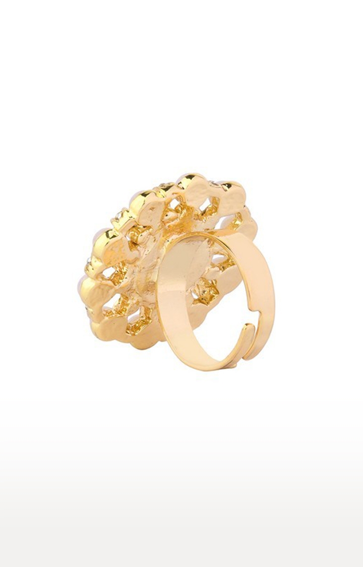 Lilly & sparkle | Lilly & Sparkle Gold toned crystal and pearl studded adjustable cocktail ring 3