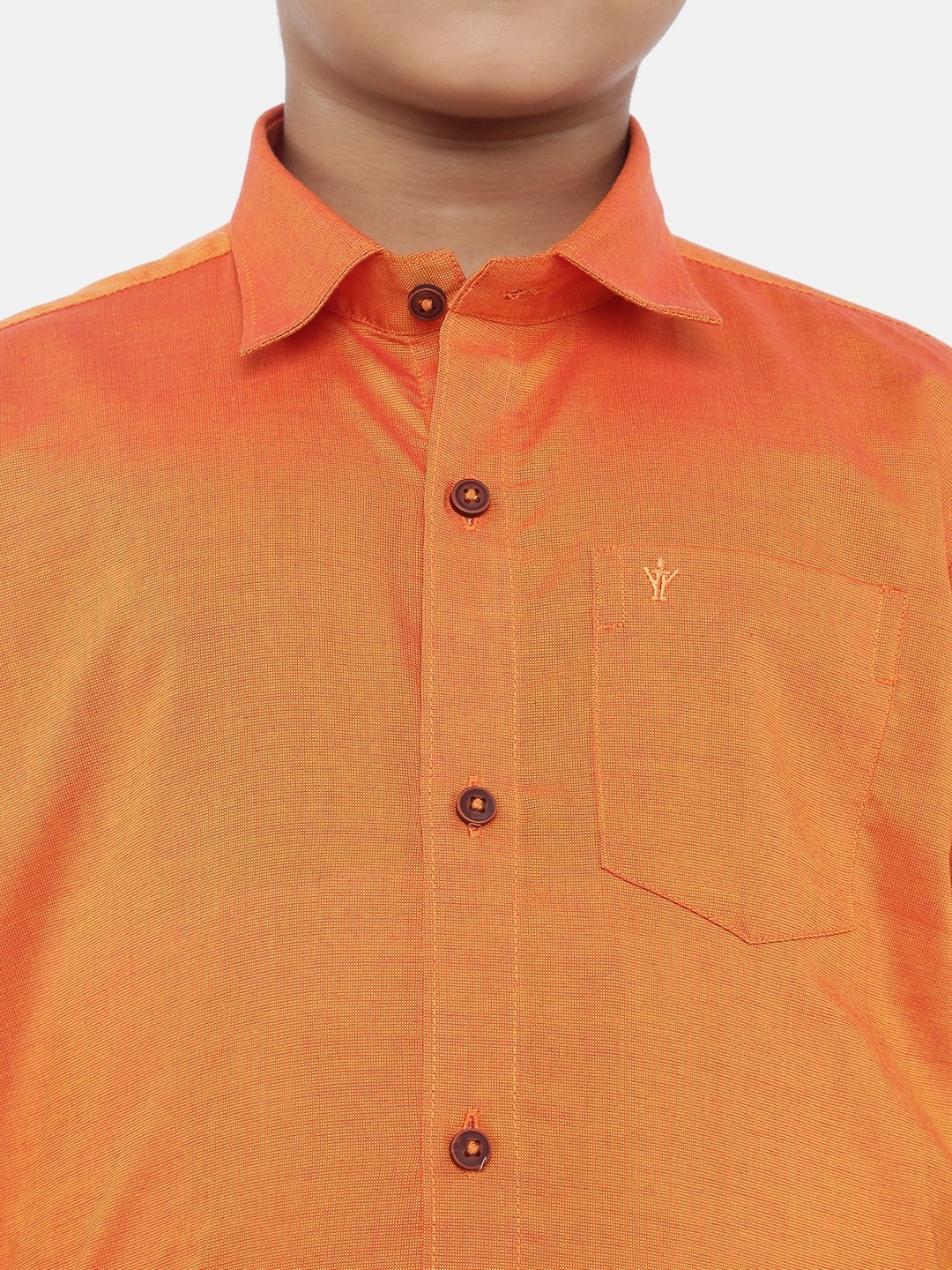 Ramraj Cotton | Ramraj Boys Orange Solid Shirt with White Dhoti 3