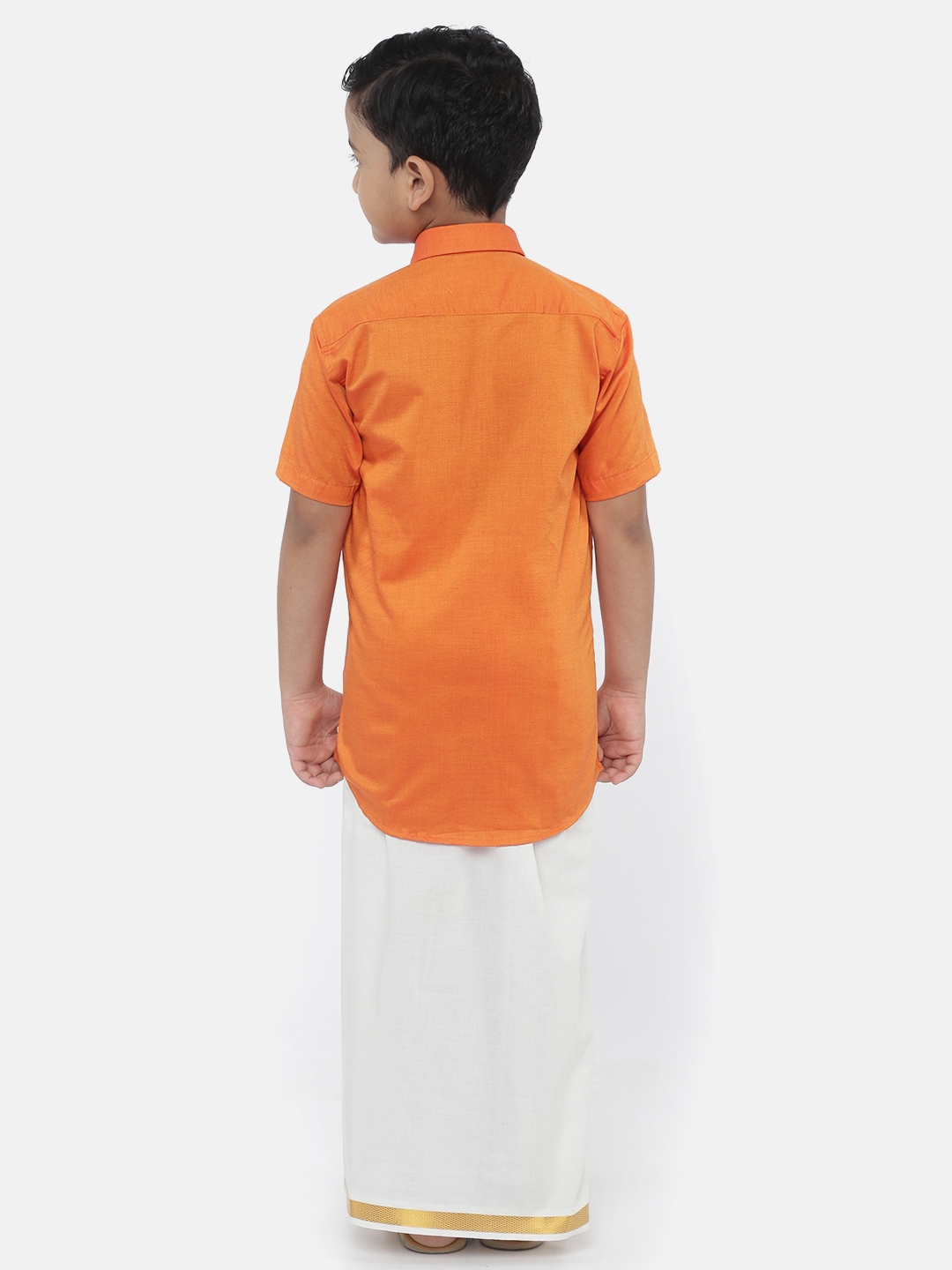 Ramraj Cotton | Ramraj Boys Orange Solid Shirt with White Dhoti 1