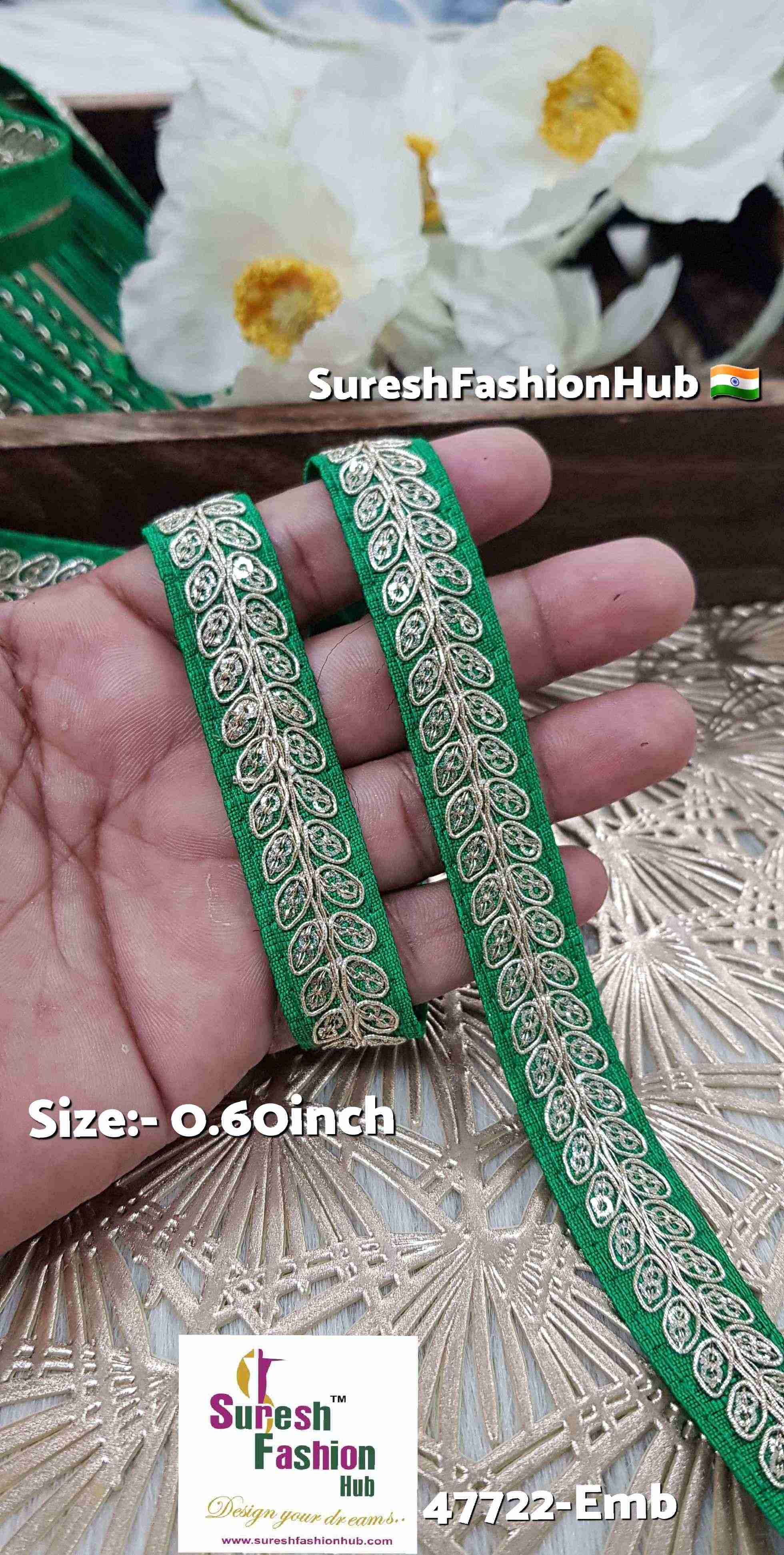 Green Pearl Leaf Embroidered Border