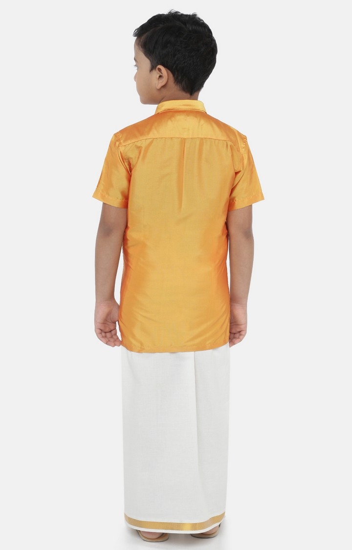Ramraj Cotton | Ramraj Boys Yellow Solid Shirt with White Dhoti 0