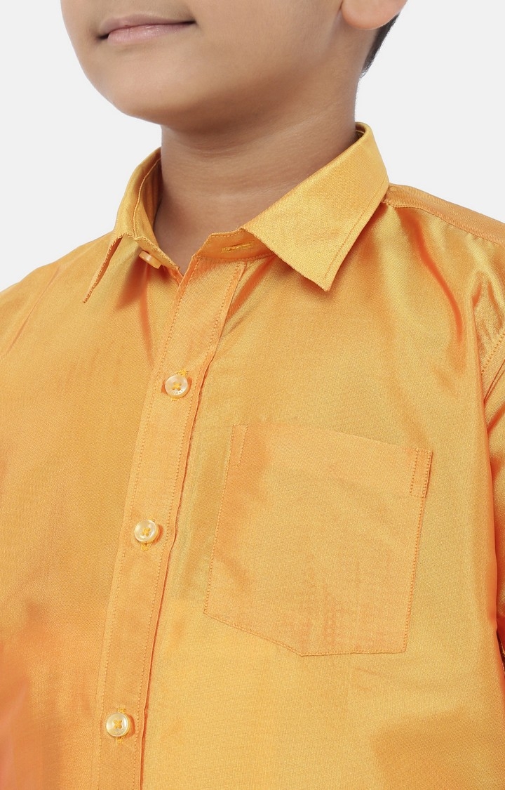 Ramraj Cotton | Ramraj Boys Yellow Solid Shirt with White Dhoti 4