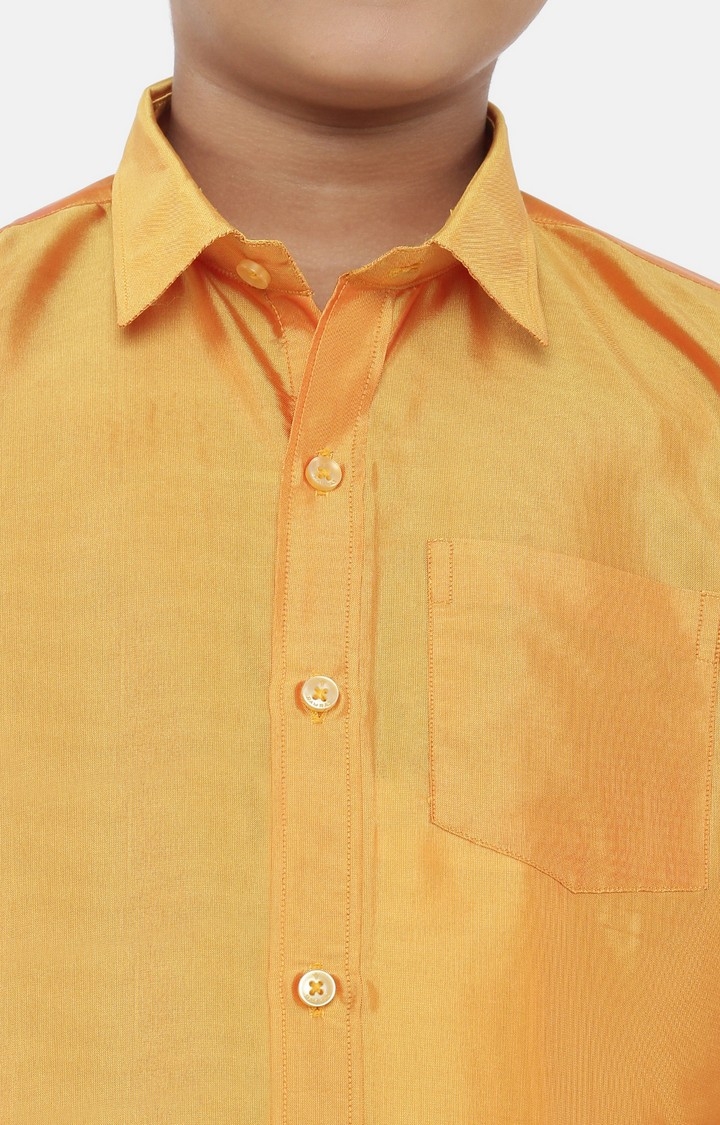 Ramraj Cotton | Ramraj Boys Yellow Solid Shirt with White Dhoti 2