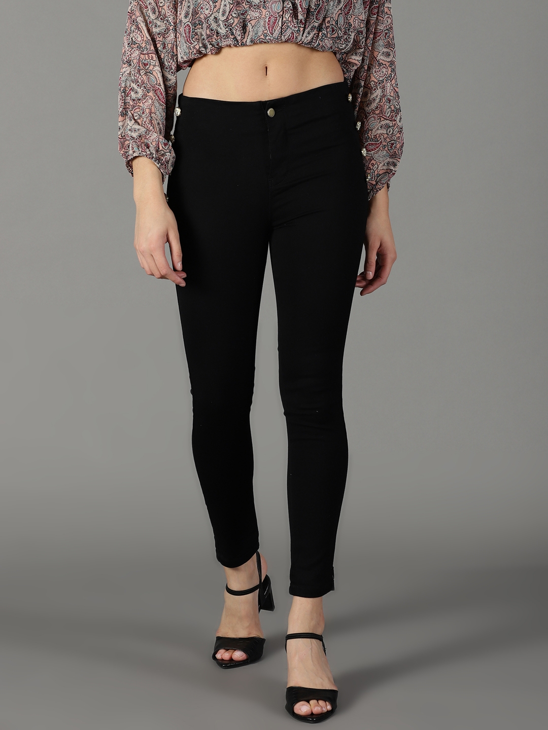 Showoff | SHOWOFF Women Black Solid  Slim Fit Jeans 1