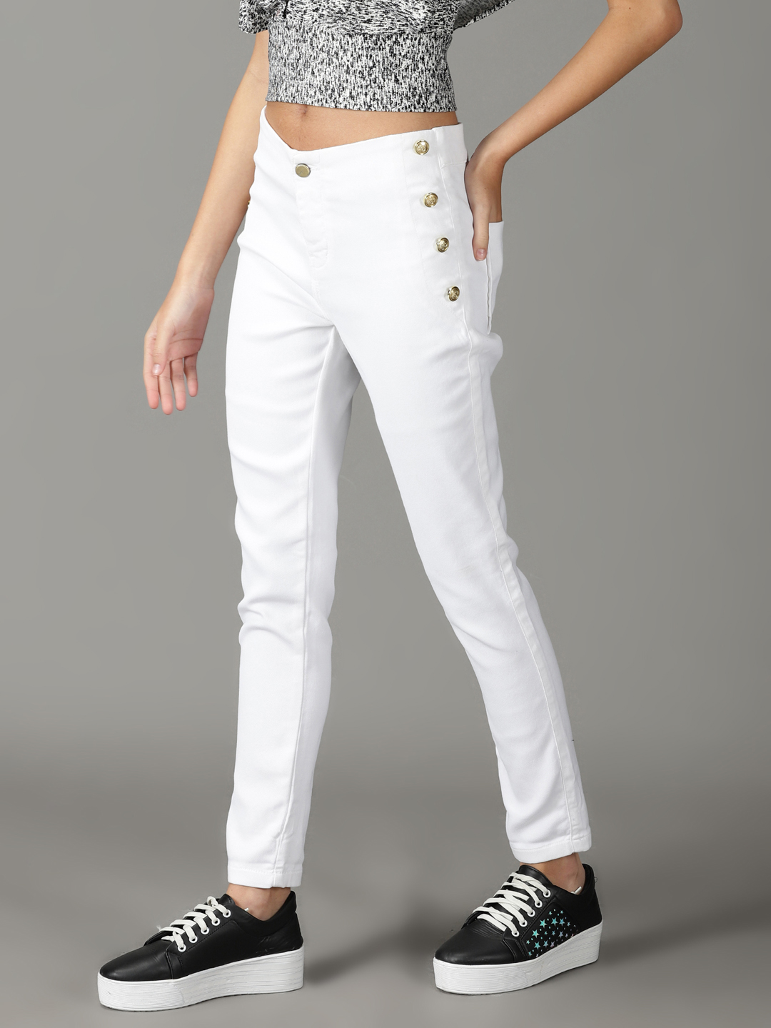 SHOWOFF Women White Solid  Slim Fit Jeans