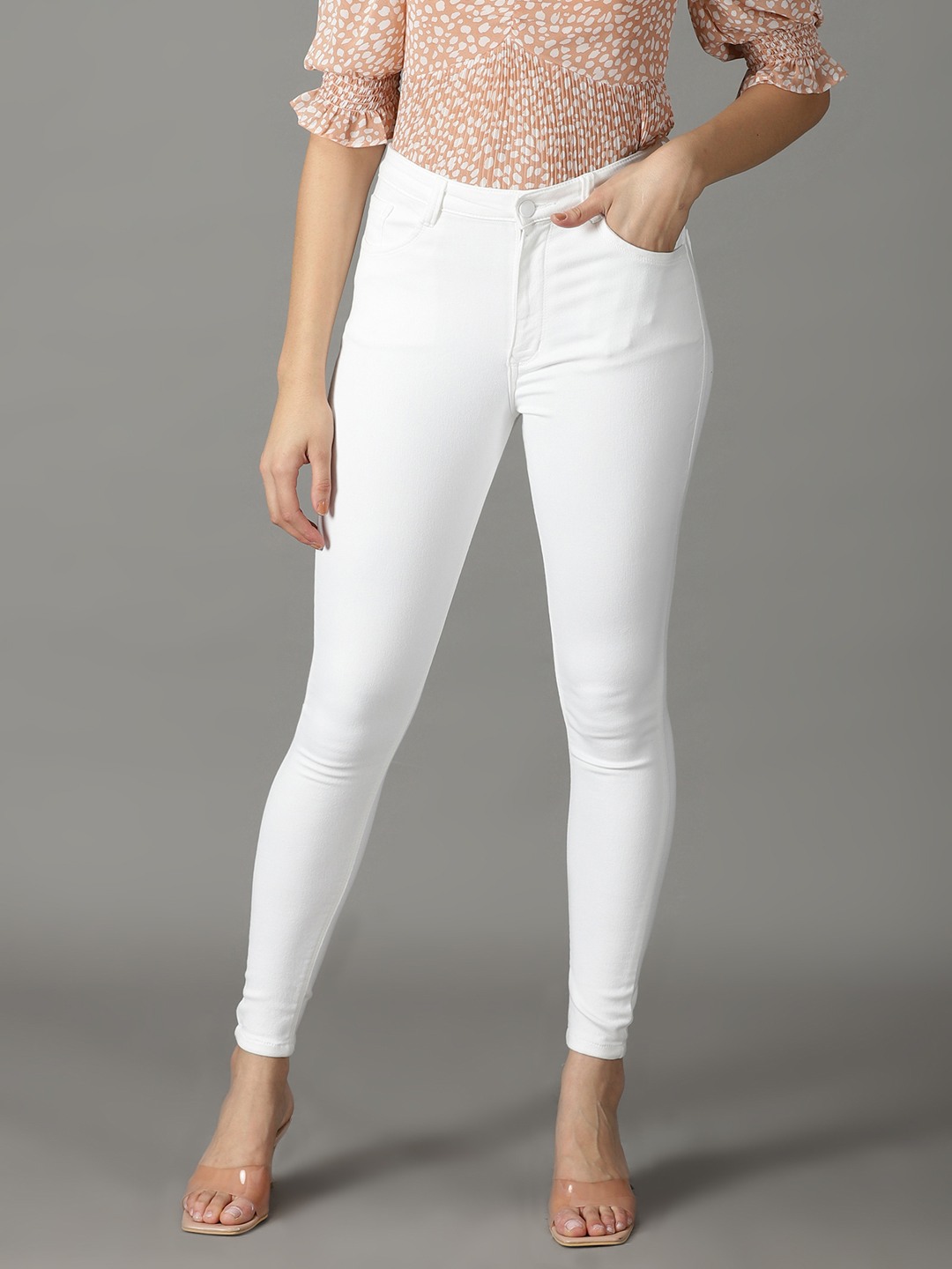 SHOWOFF Women White Solid  Slim Fit Jeans