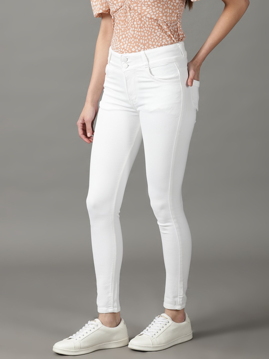 SHOWOFF Women White Solid  Skinny Fit Jeans