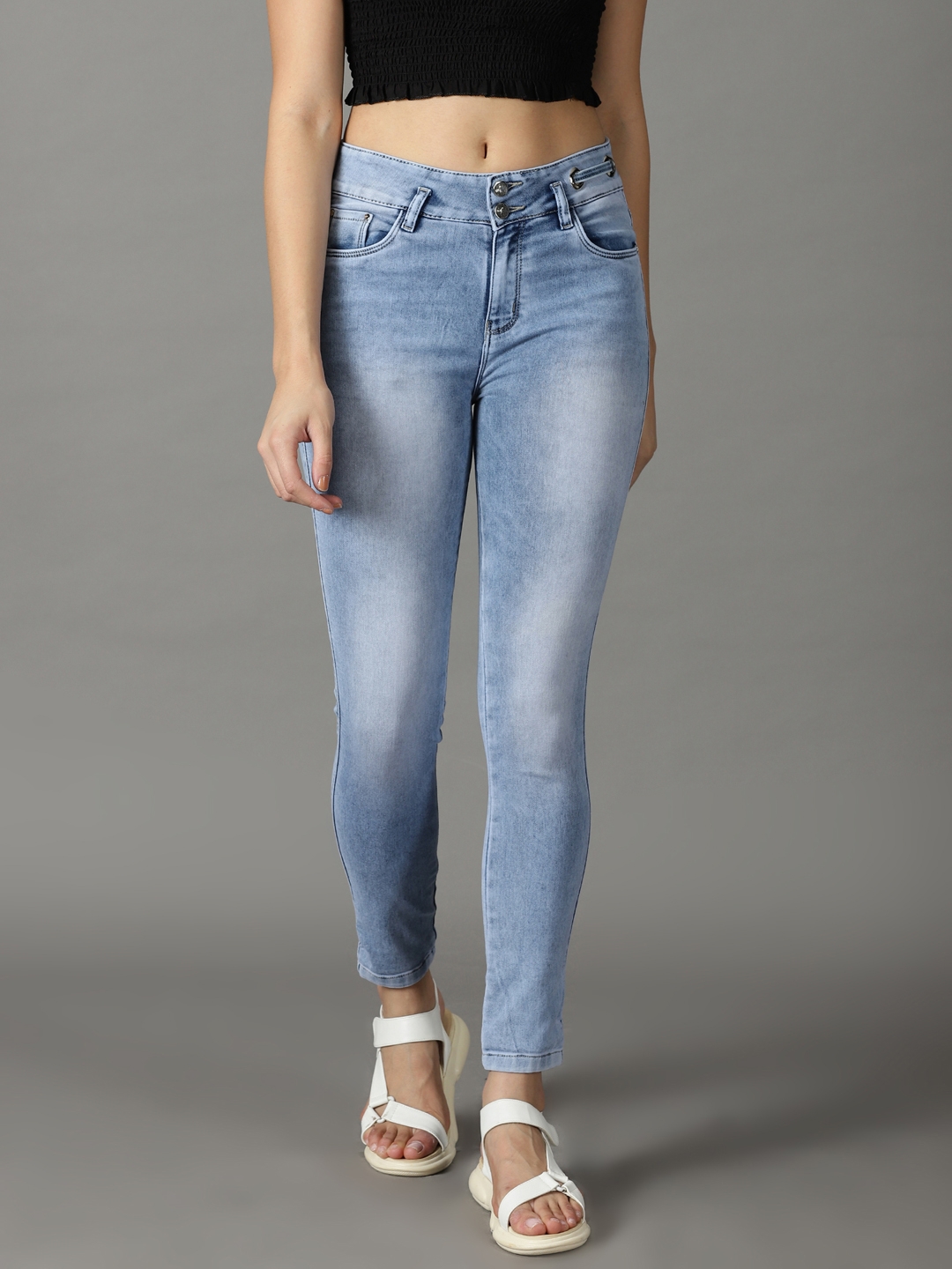 Showoff | SHOWOFF Women Blue Solid  Slim Fit Jeans 1