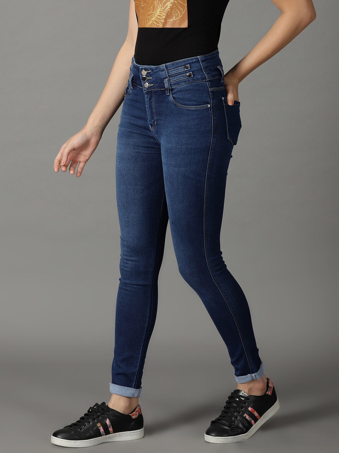Showoff | SHOWOFF Women Blue Solid  Regular Fit Jeans 2