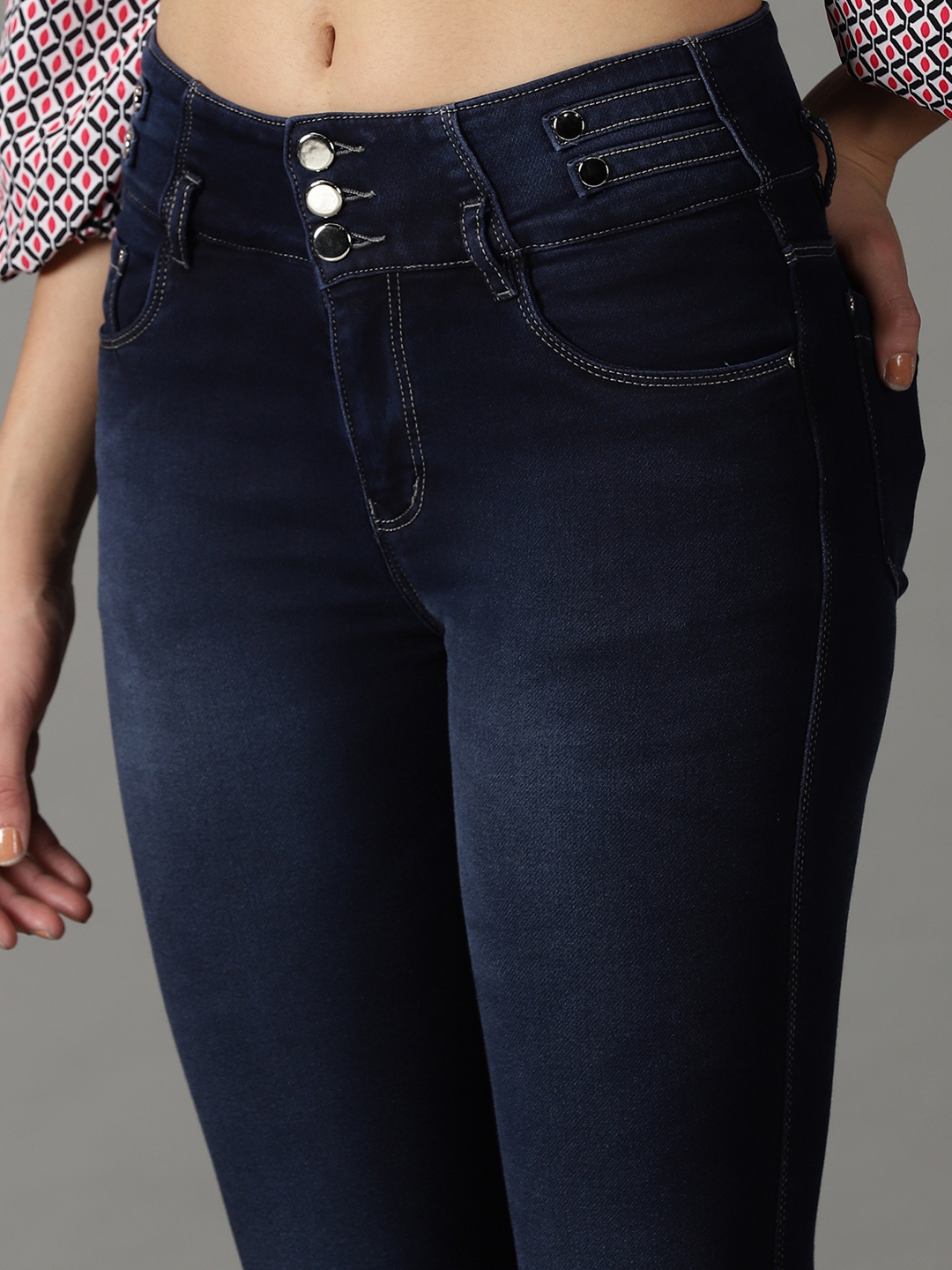 Showoff | SHOWOFF Women Navy Blue Solid  Regular Fit Jeans 5