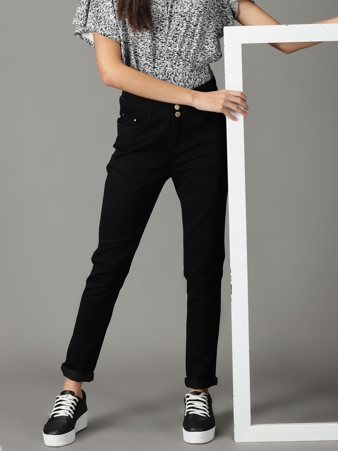 Showoff | SHOWOFF Women Black Solid  Slim Fit Jeans 0
